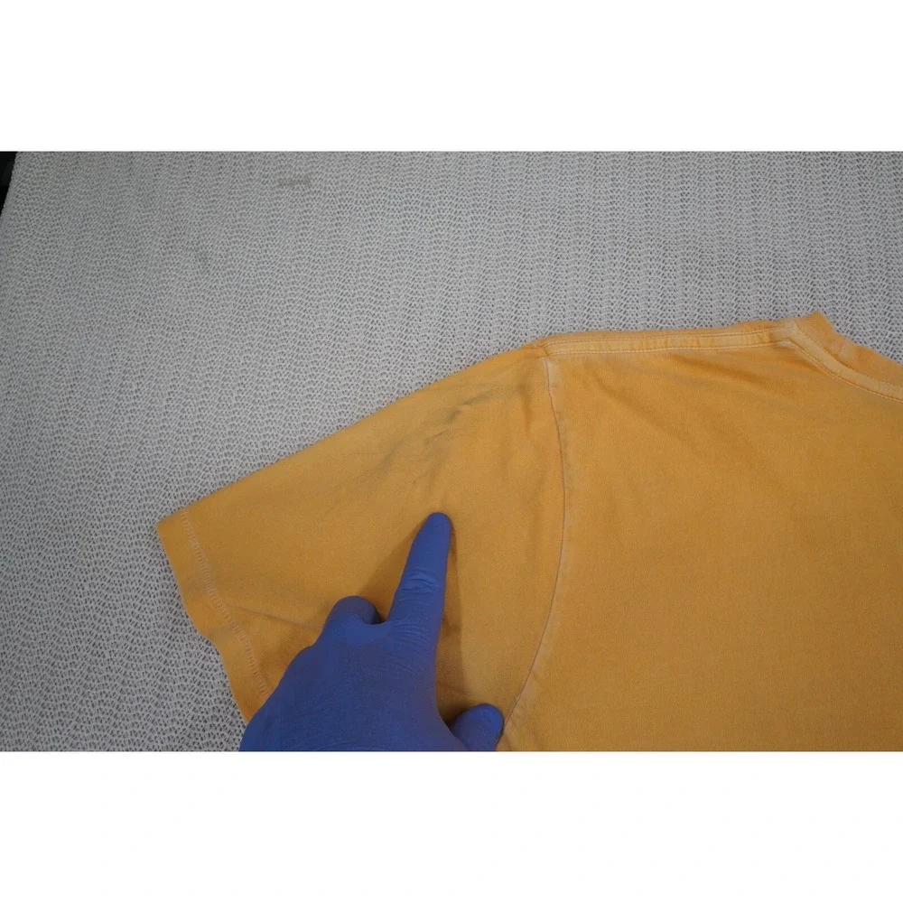 The North Face Shirt Mens Large Yellow Short Sleeve Spellout Logo Out door Fade